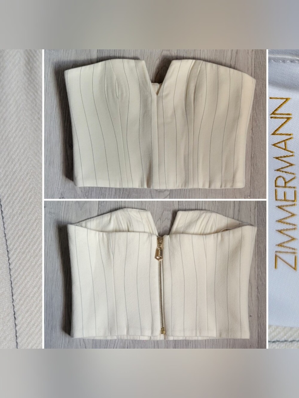 Zimmermann Luminosity Pinstripe Bustier in Cream Stripe 86% Wool Top, Women's 0P